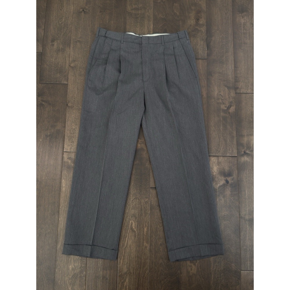 Haggar Black Label Mens Pleated Dress Pants Size 34X28 Grey Expandable Waist
